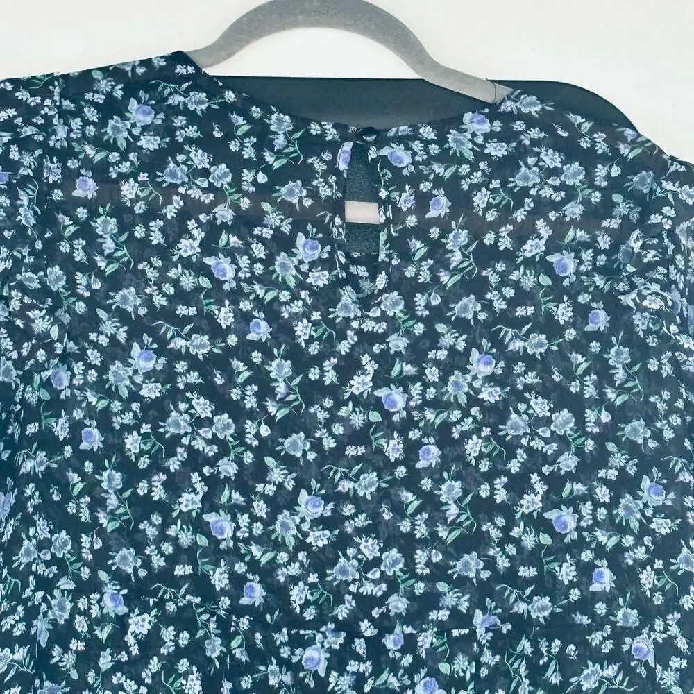 Wild Fable Boho Dress Blue Floral Button Front Semi-Sheer Woman’s Size Large